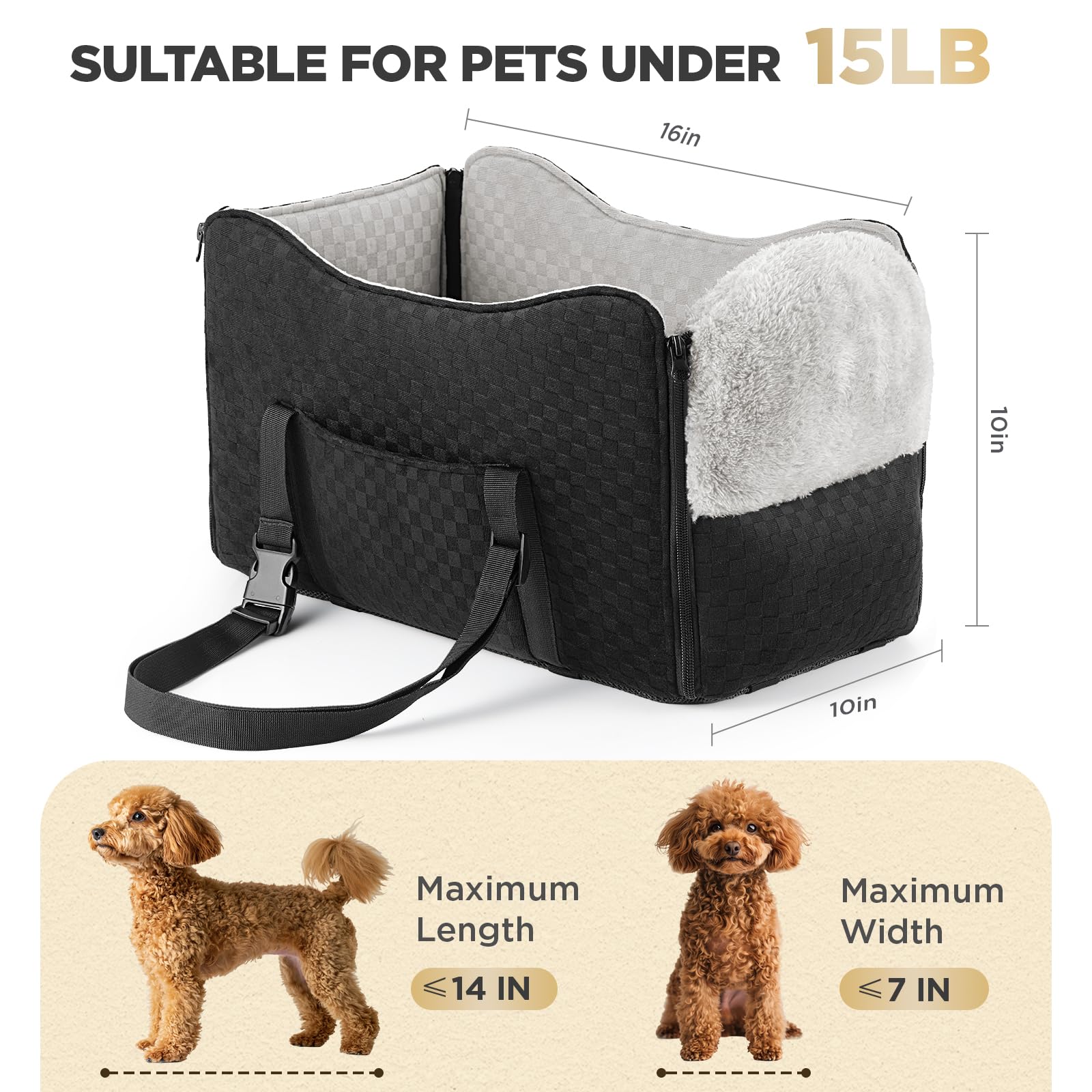 BONTHEE dog seat with soft plush cover provides cozy comfort for small pets.