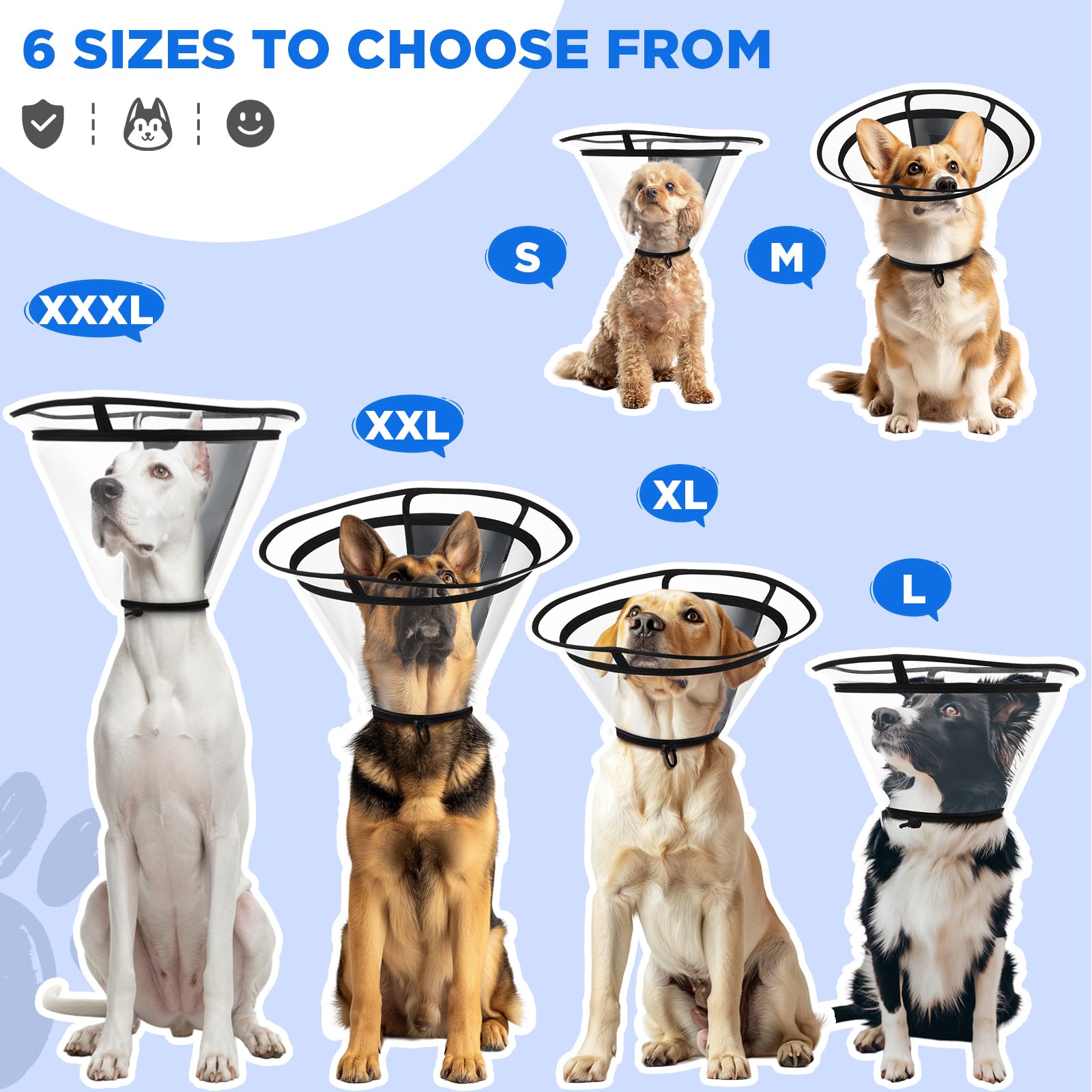 BONTHEE multi-size cone measuring for fit across dog sizes