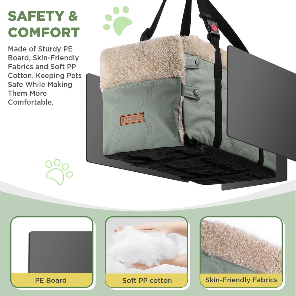 BONTHEE pet car seat includes side pockets and tether for quick access
