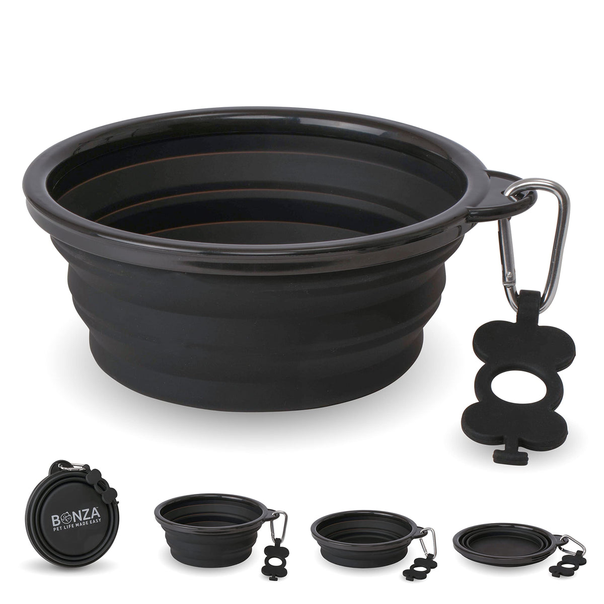 Bonza collapsible dog bowl folded flat for compact travel storage