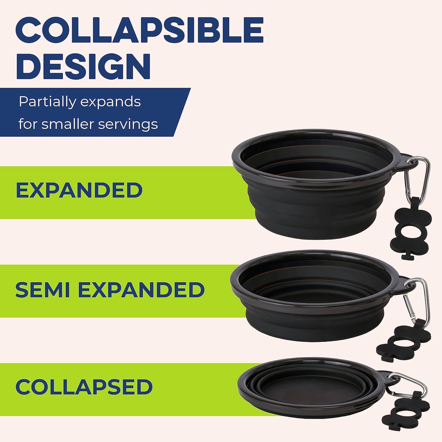 Bonza collapsible bowls packed in their travel-ready footprint.