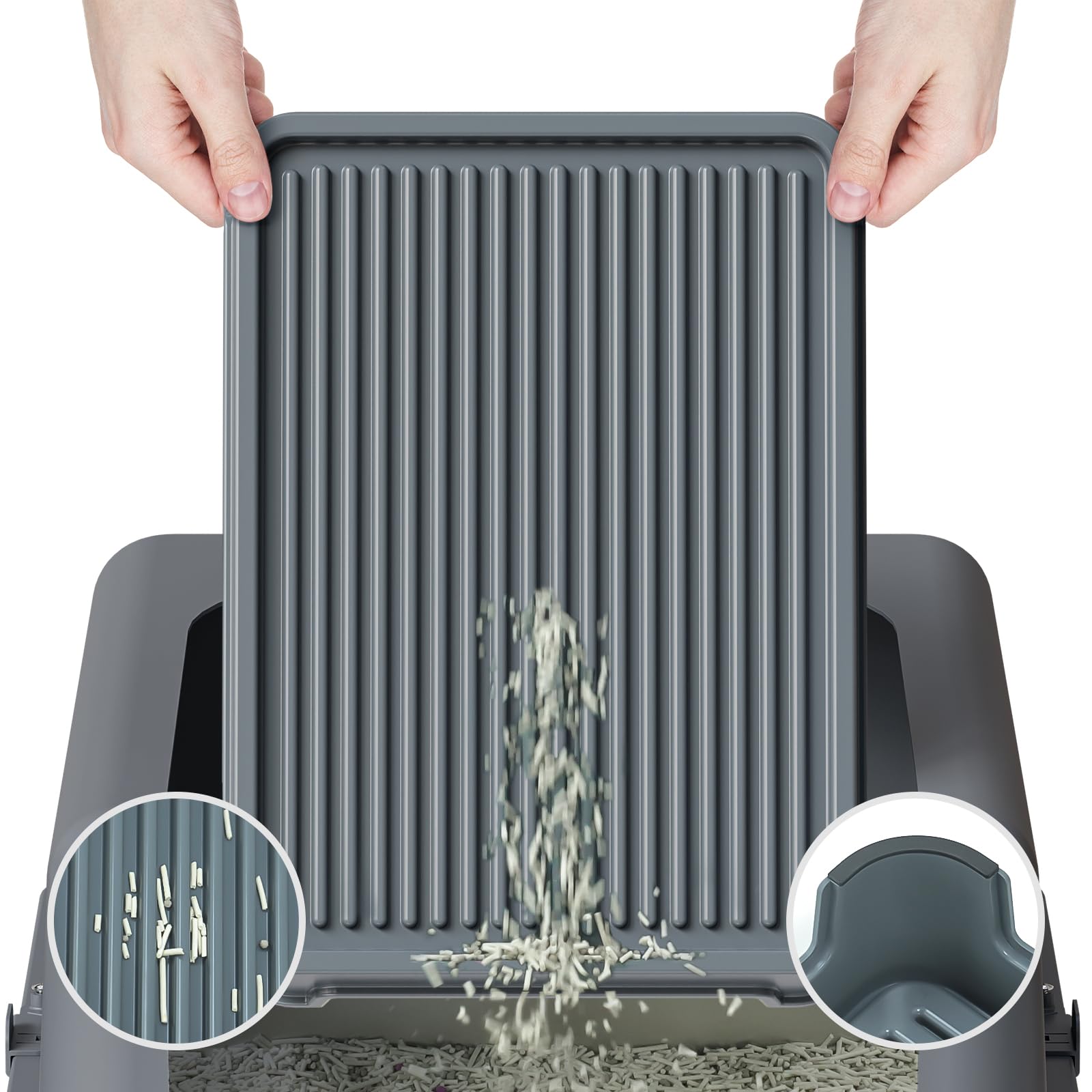 Booche cat ramp waterproof vinyl surface for easy cleanup nearby the litter area.