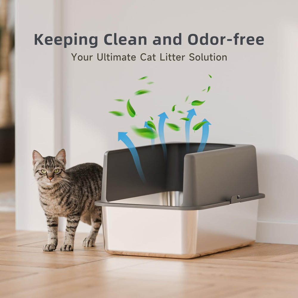 Booche stainless steel cat litter bowl with durable, easy-clean surface.