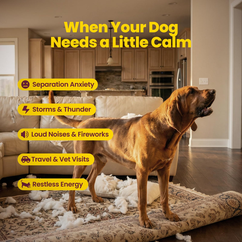 Dog calmly listening during thunderstorm, showcasing resilience.