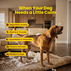 Dog calmly listening during thunderstorm, showcasing resilience.