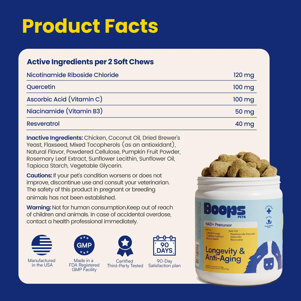 Boops Pets NAD+ 90-day guarantee card included with product