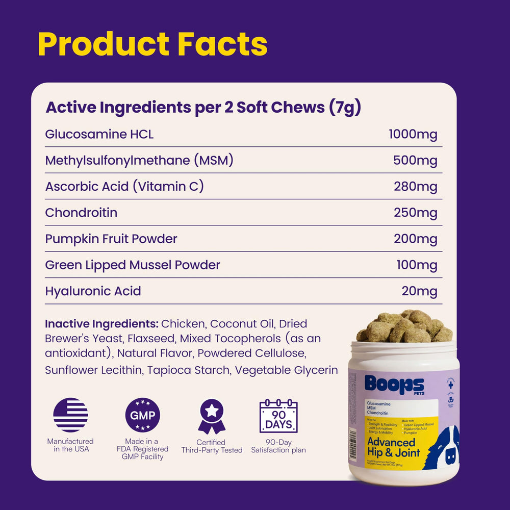 Boops Pets USA-made facility guarantee and vet-formulated chew