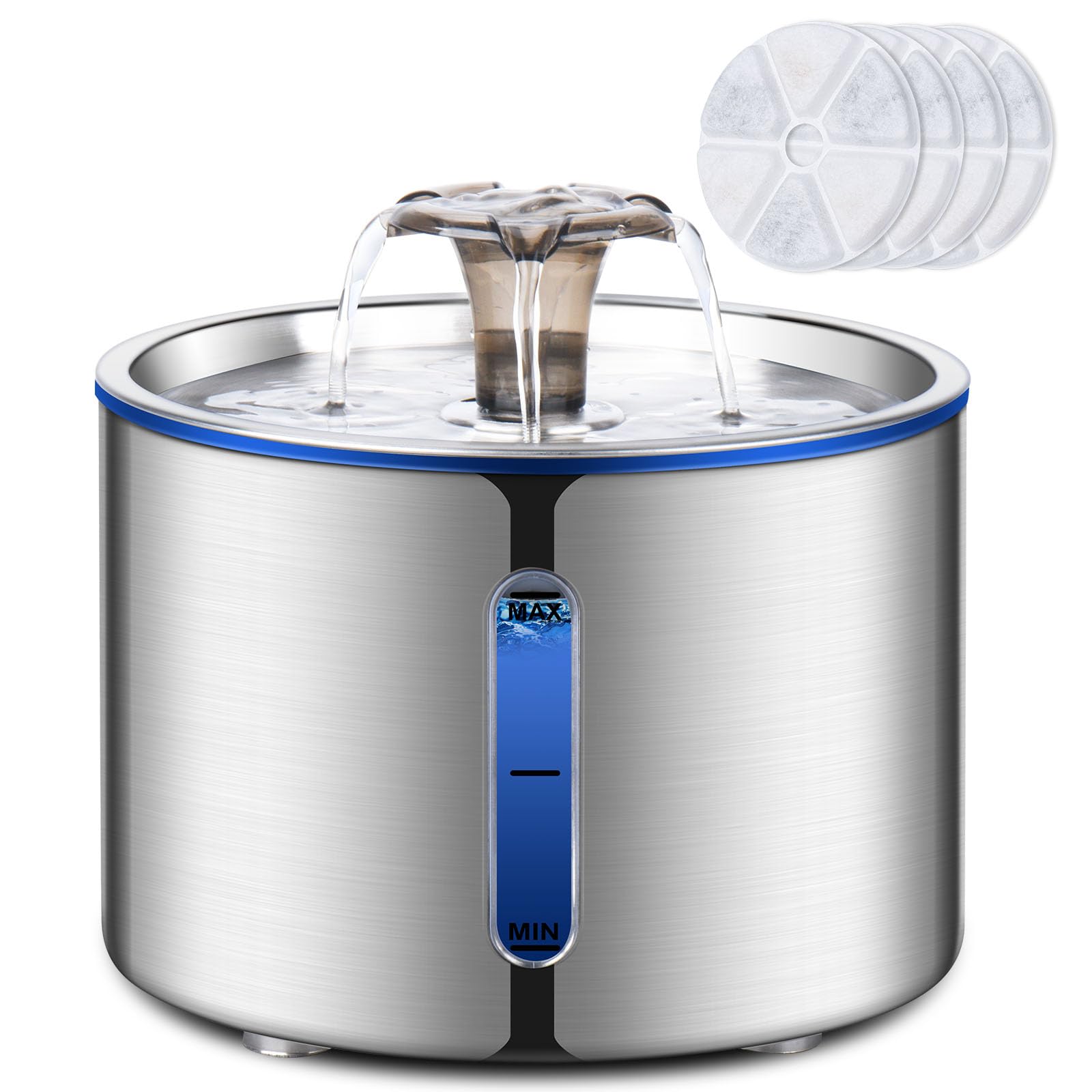 BOORCA cat fountain exterior view shows sleek stainless steel design for durable hydration