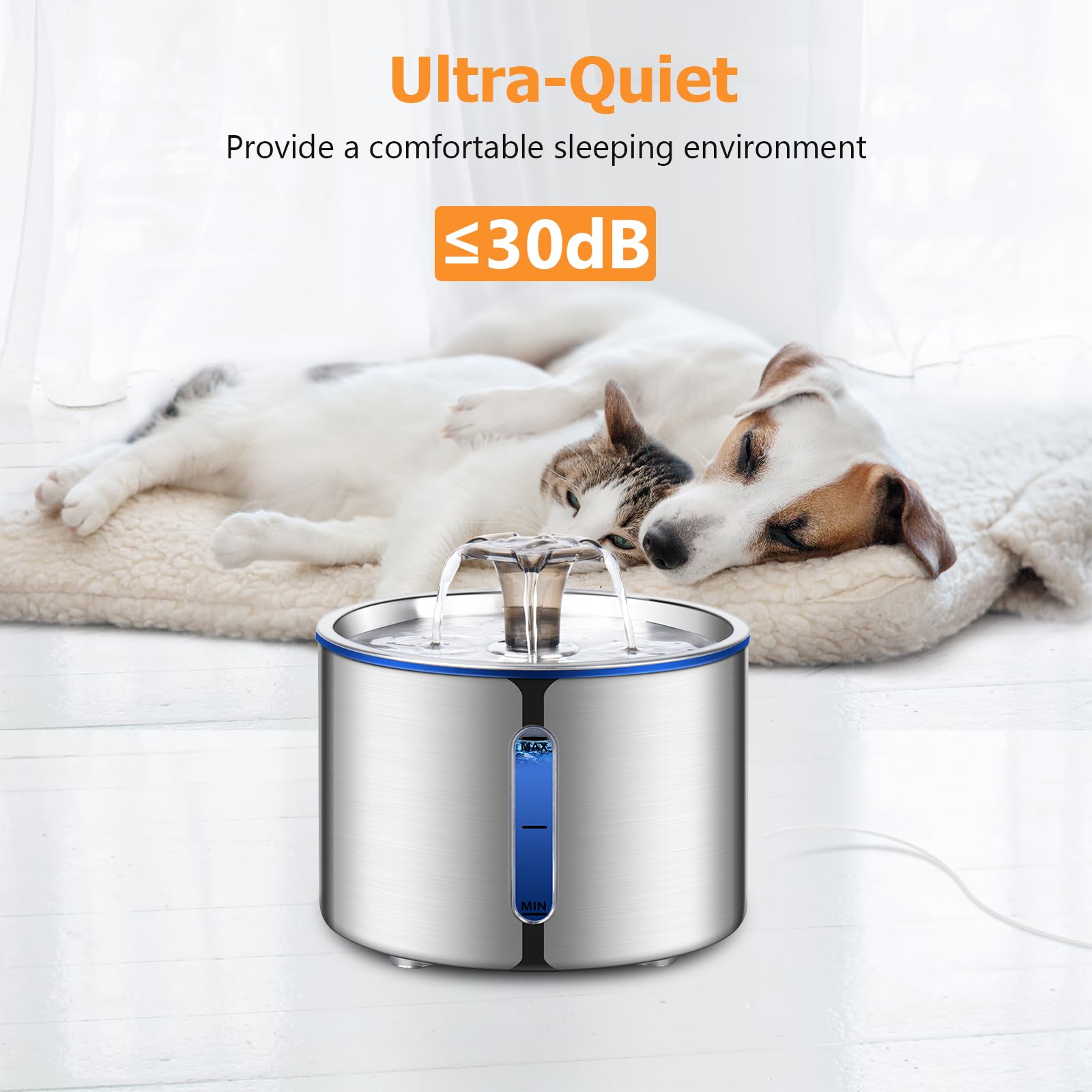 BOORCA cat fountain stainless steel bowl for easy cleaning and durability