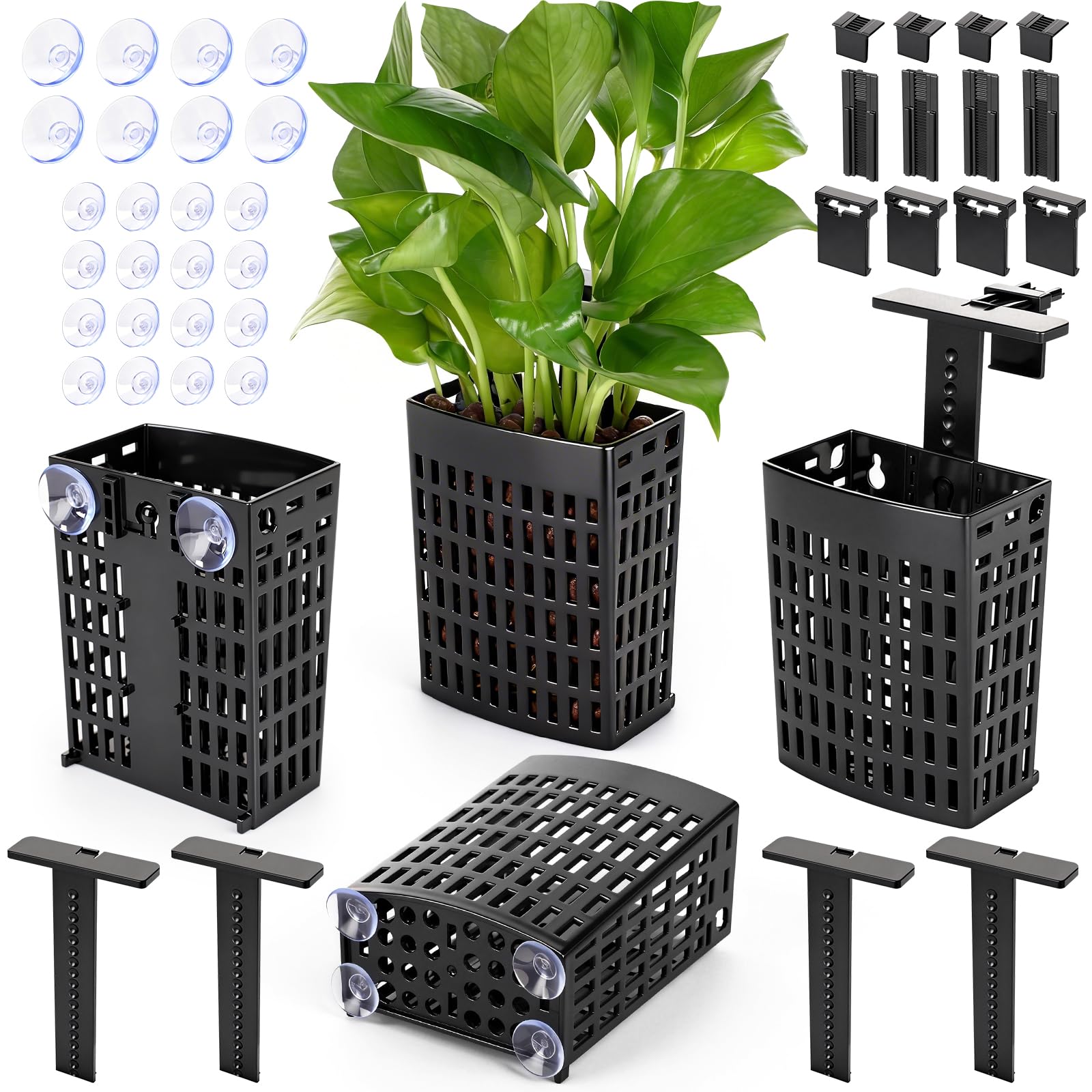 Borlech aquarium plant holder with extendable hook for adjustable depth in aquariums.