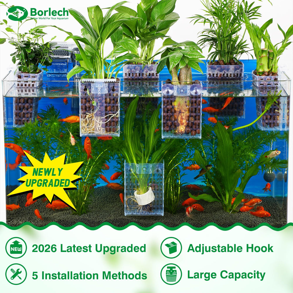 Borlech plant holder shows height-adjustment for precise plant positioning in varied tank layouts.
