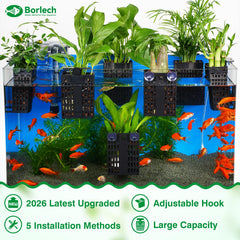 Borlech plant holder with suction cup attaches firmly to glass for tidy displays.