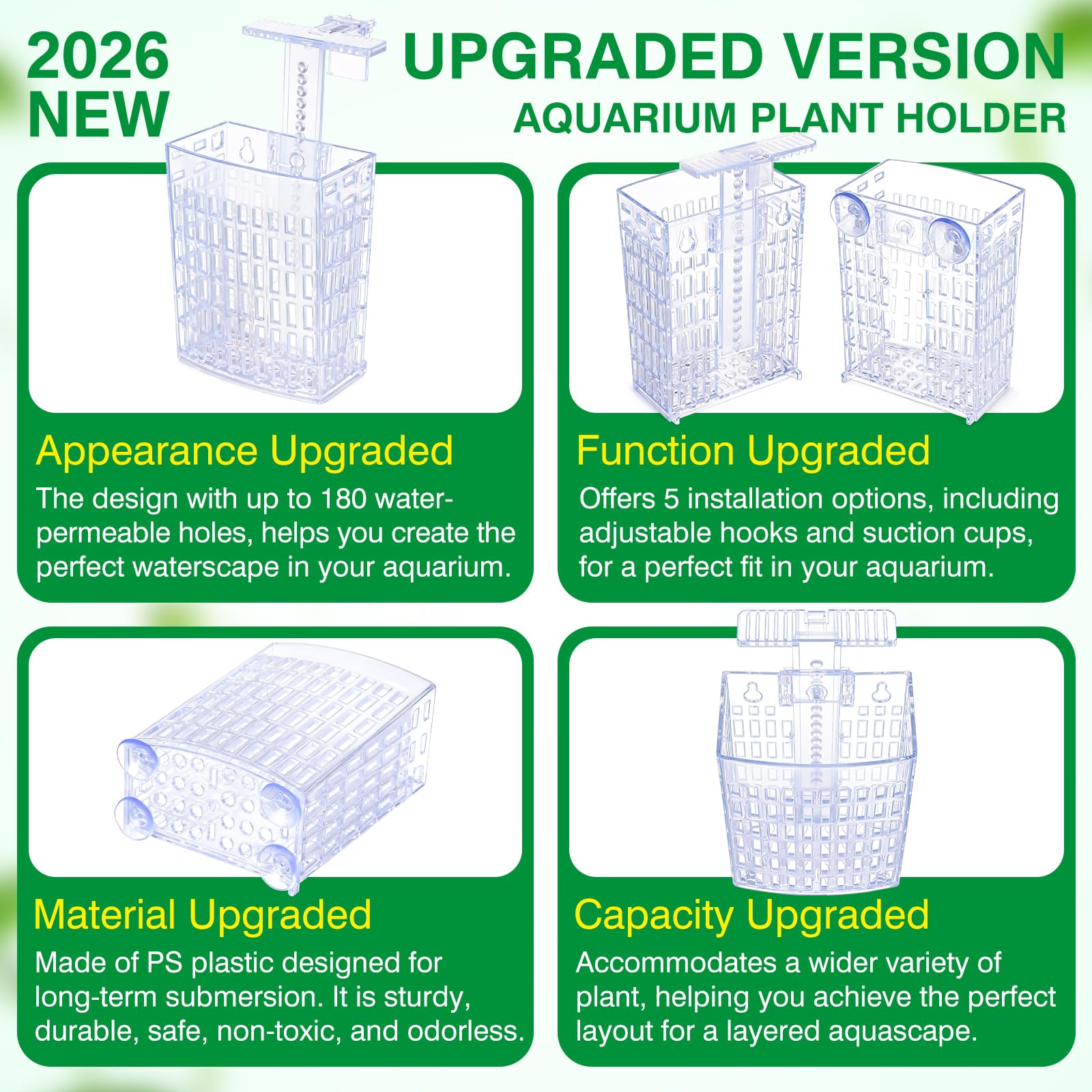 Borlech aquarium plant holder with suction cup provides secure glass attachment.