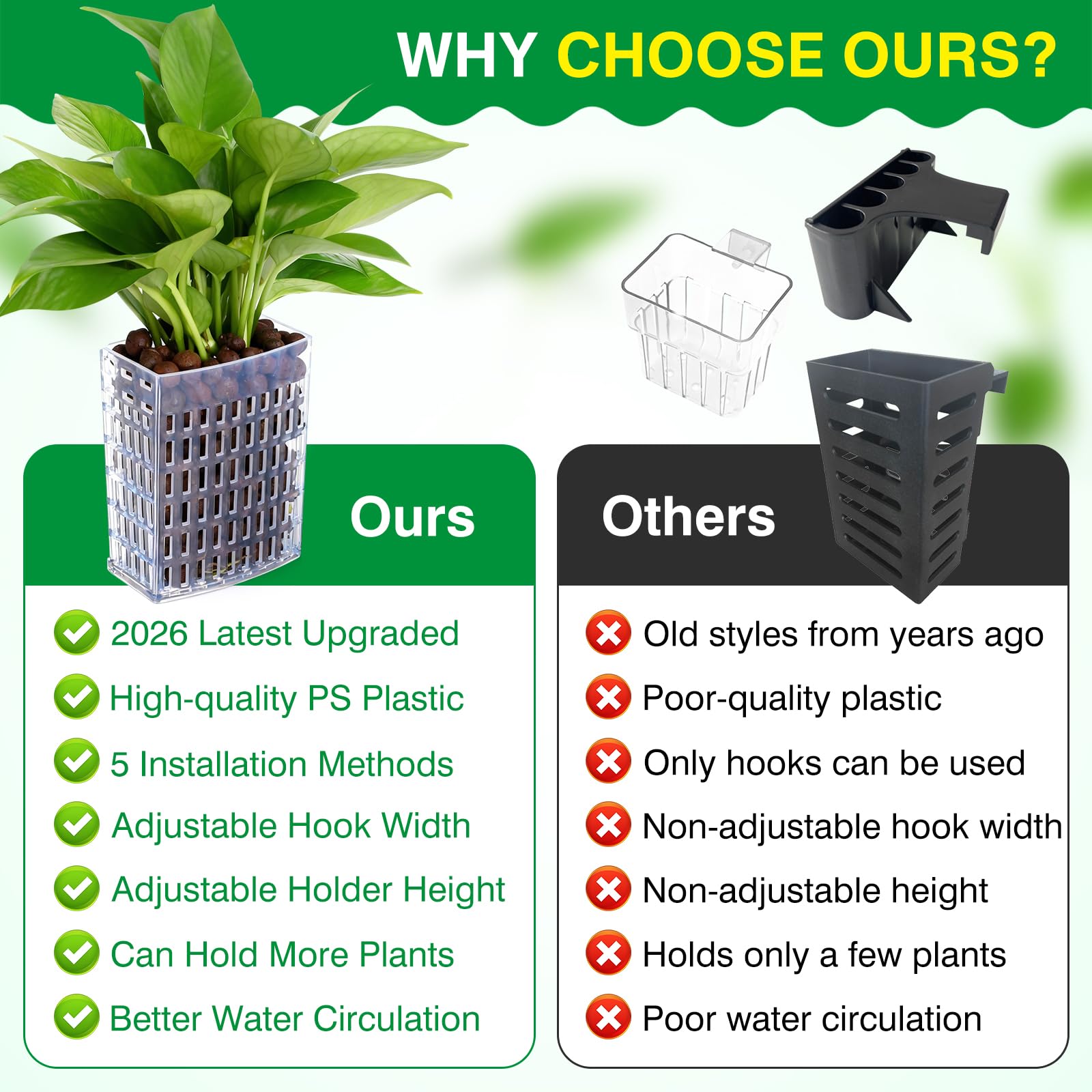 Borlech aquarium plant holder three mounting options offer versatile placement.