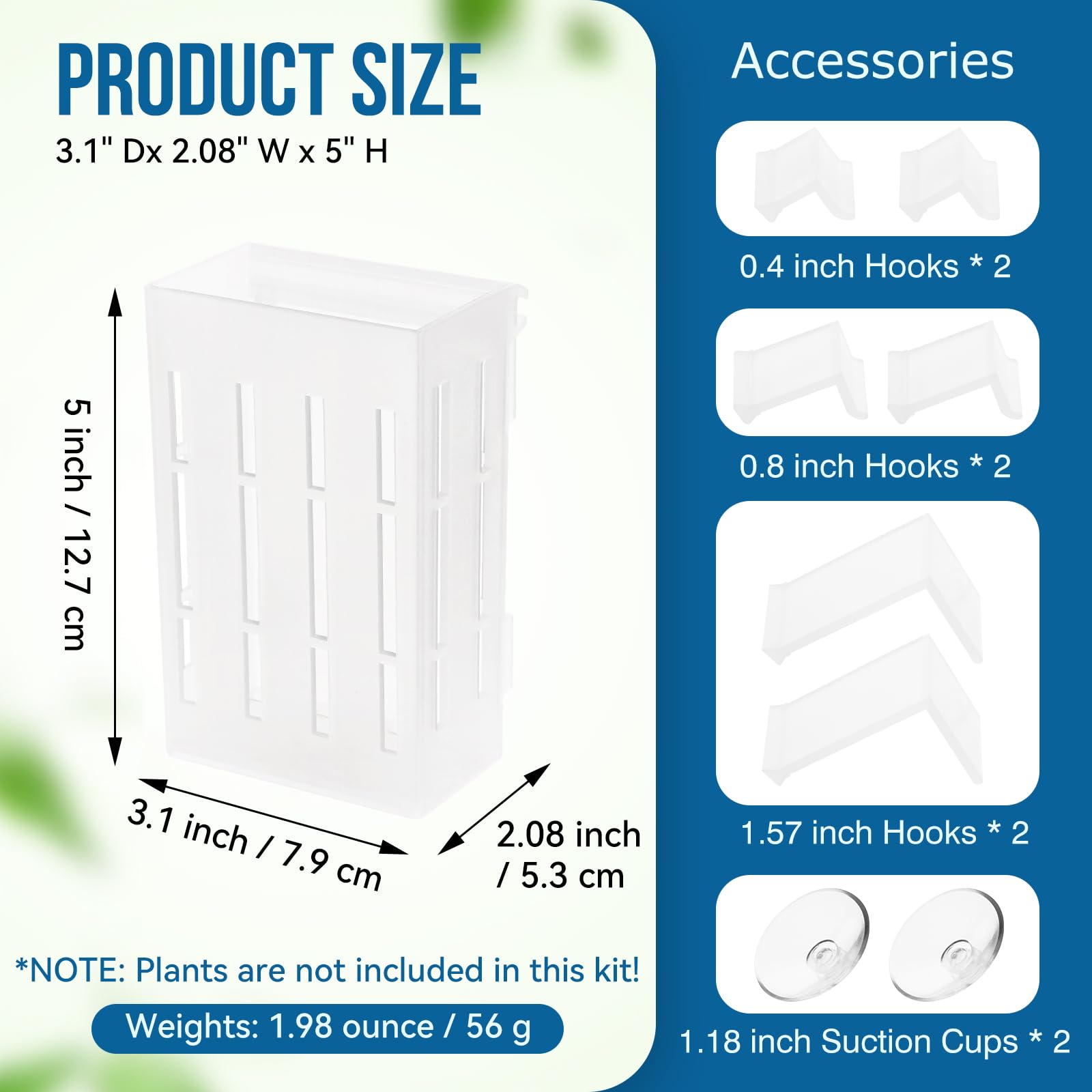 Borlech plant holder with hooks and suction cups mounted on glass for versatile tank setup.