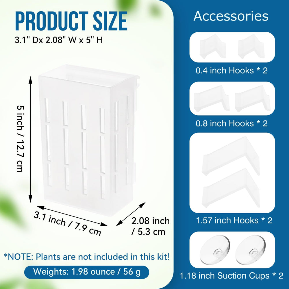 Borlech plant holder with hooks and suction cups mounted on glass for versatile tank setup.