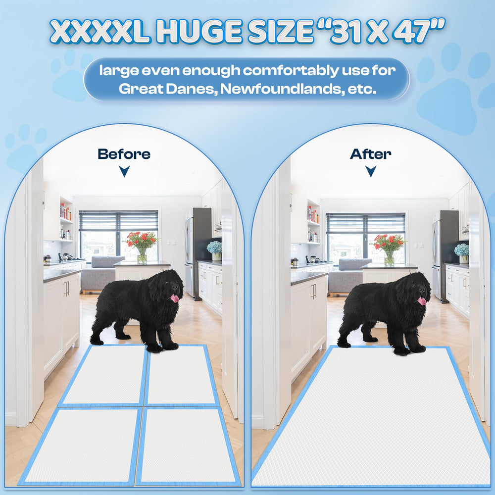 Boscute 31x47 inch pads, ideal for large dogs.