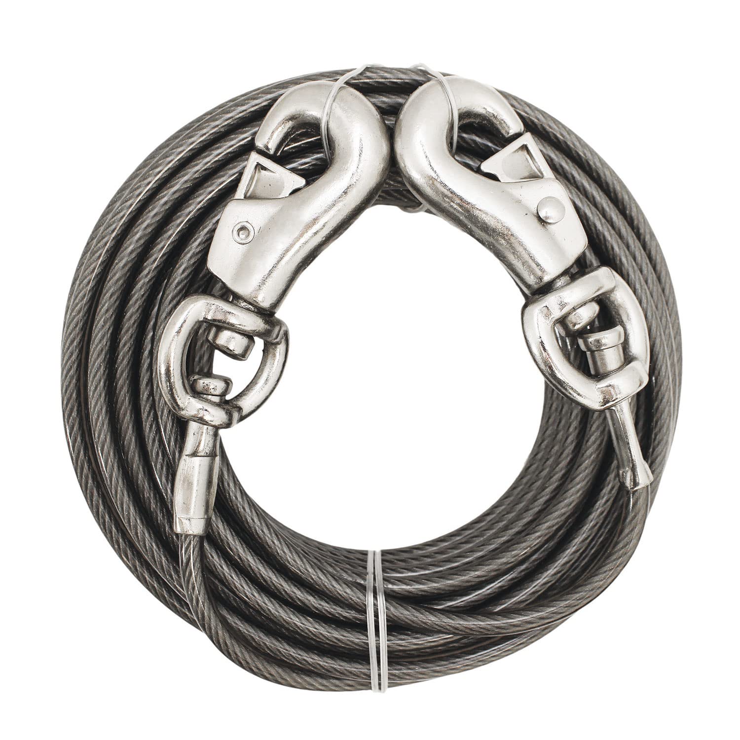 Boss Pet Prestige 40ft tie-out cable ready for secure outdoor exploration with large dogs.