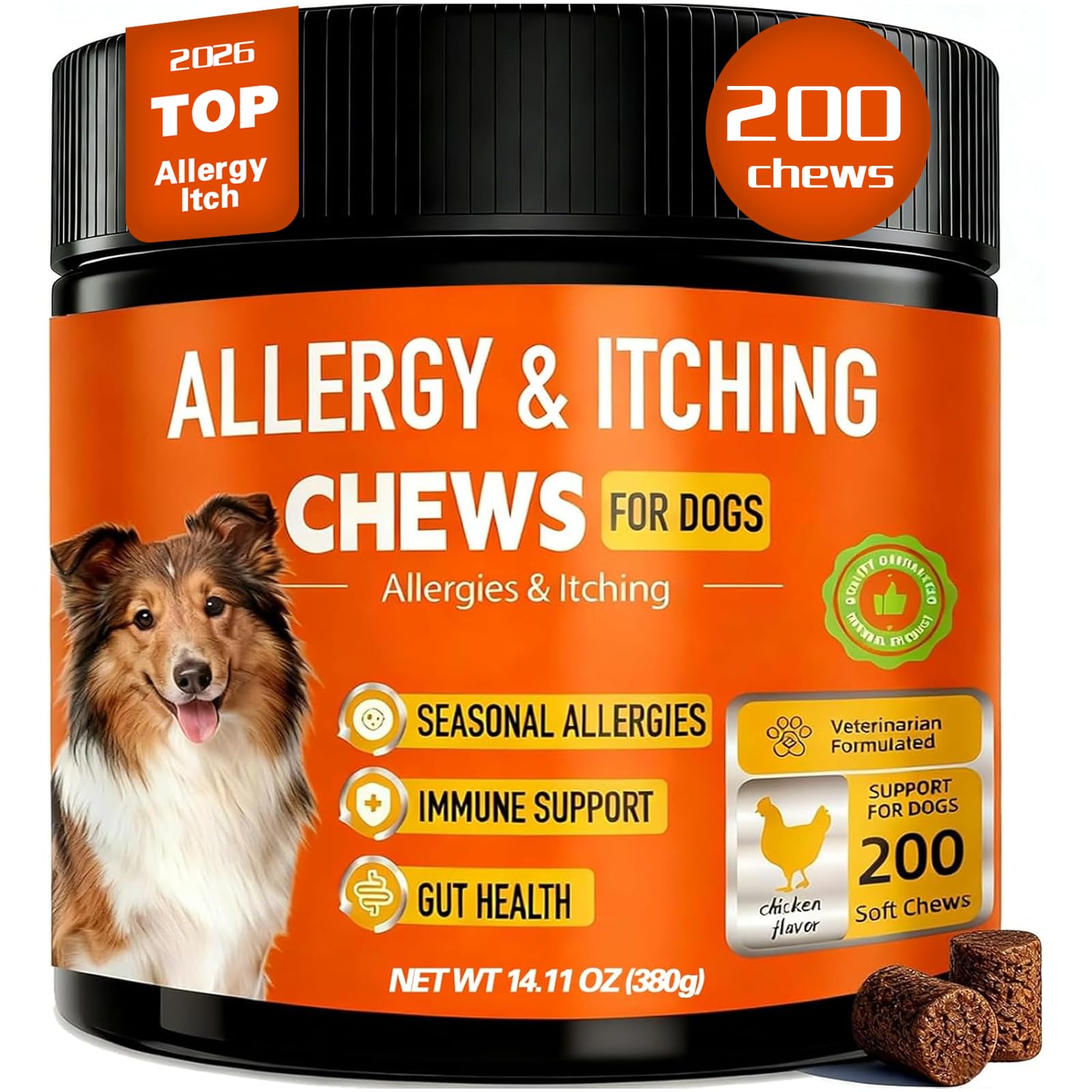 Botanic Skin Dog Allergy Chews bottle for easy daily use and skin comfort