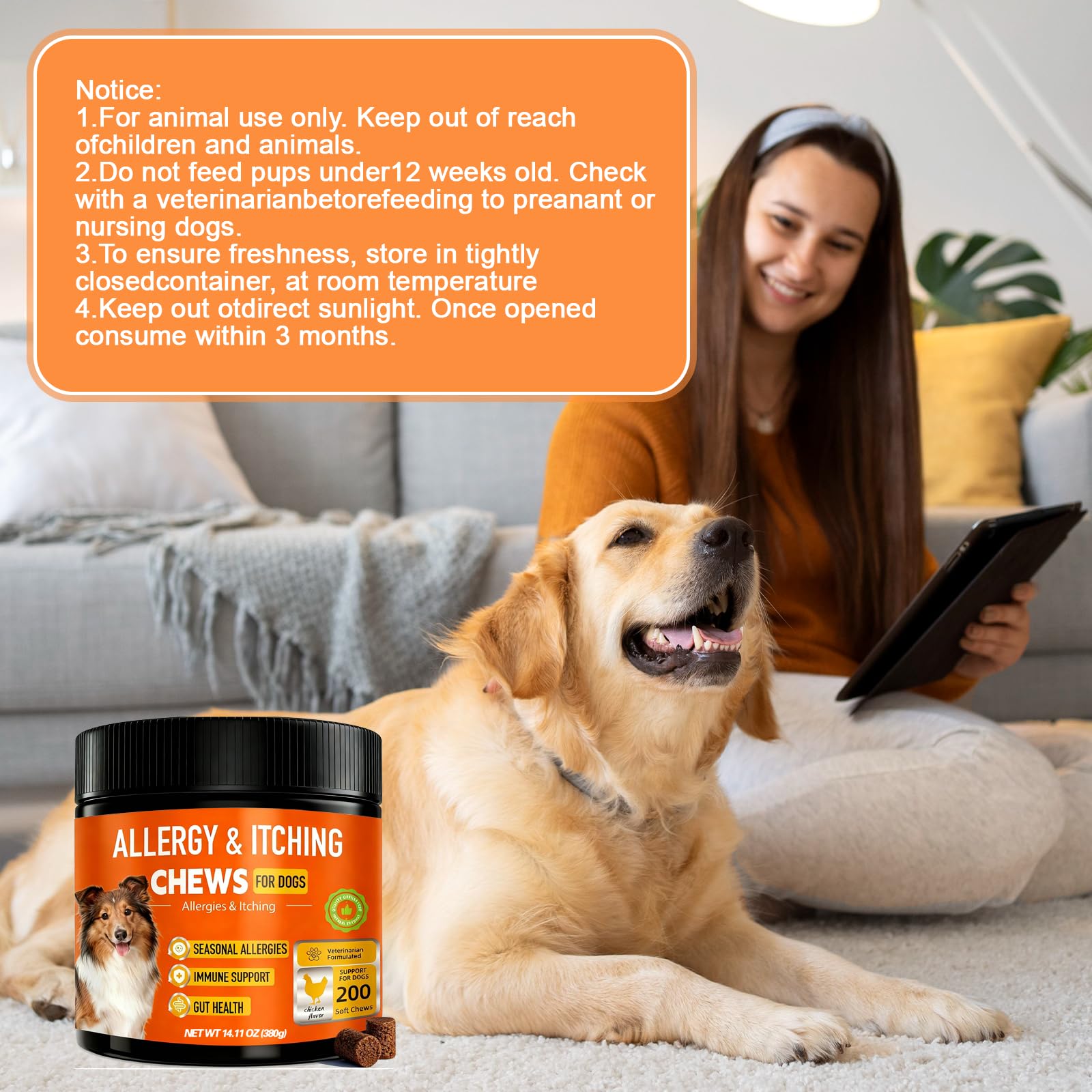 Botanic Skin Dog Allergy Chews presented as a dog-friendly daily treat