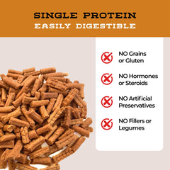 Label emphasizes grain-free and allergen-friendly chicken bits