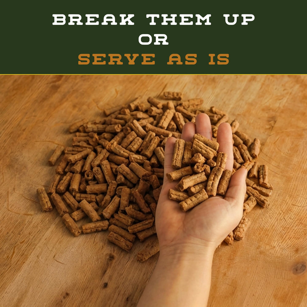 Serving small dogs with Chicken Bits for tasty, low-calorie treats