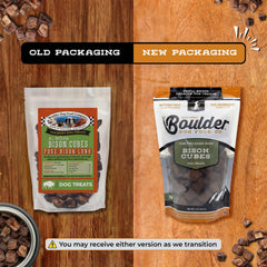 Boulder Dog Food Company bison cubes closeup showing crunchy texture ideal for training rewards