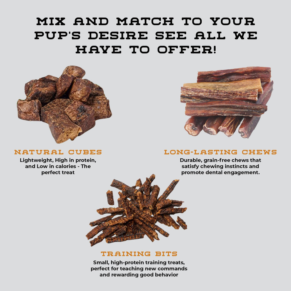 Nutrition-focused shot notes high protein and vet-approved Boulder bison cubes