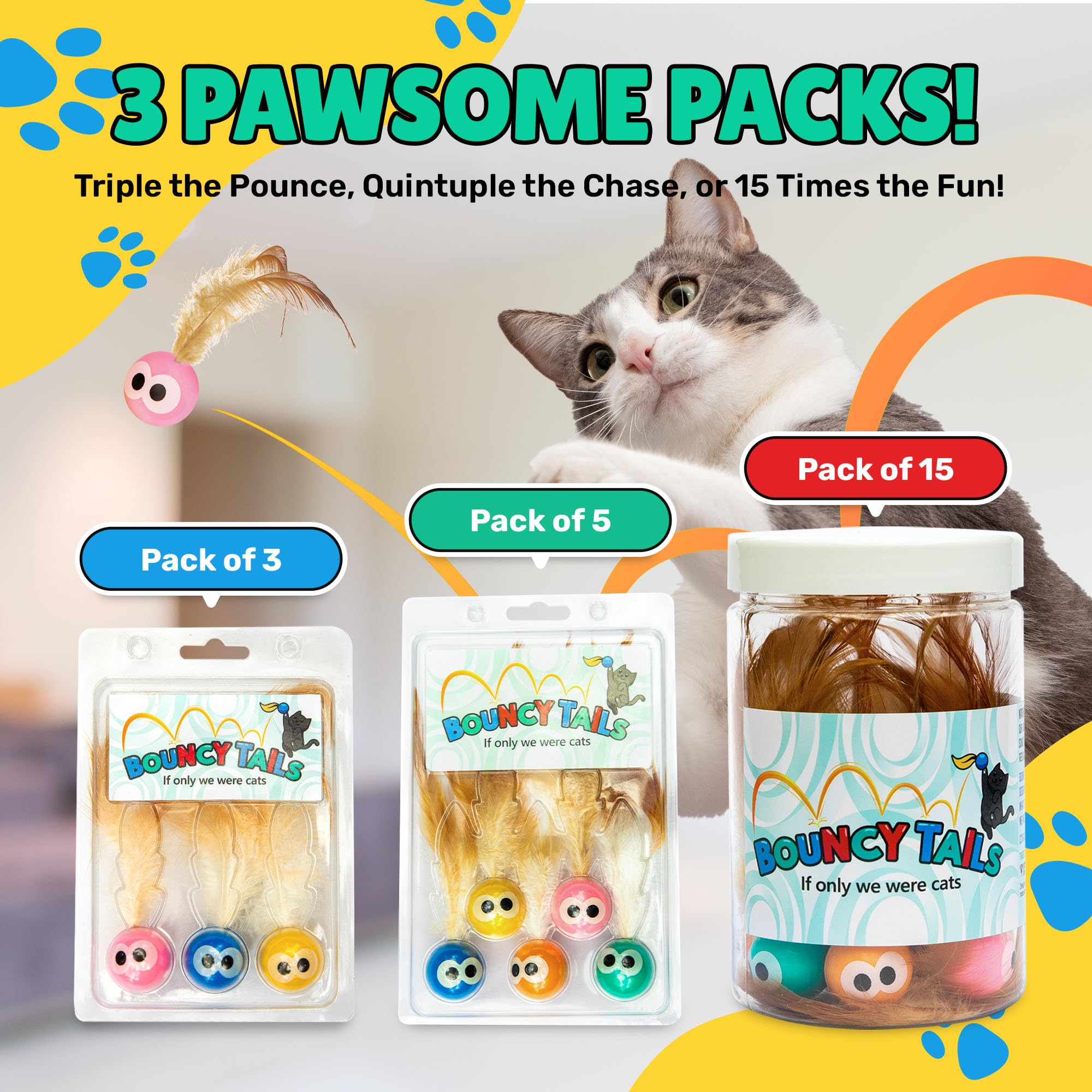 Bouncy Tails ball toy supports indoor play with dynamic bounce and swats.