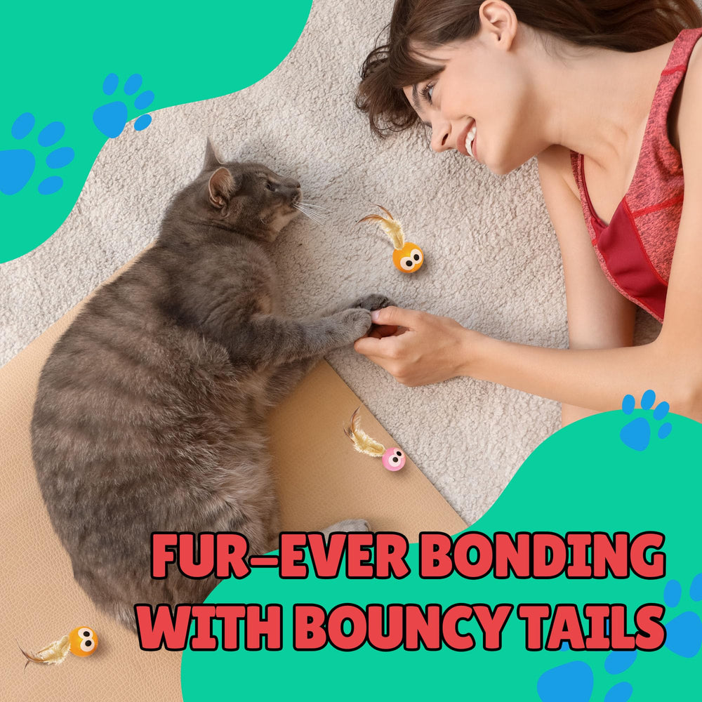 Bouncy Tails feather toy stands out with vibrant colors for interactive sessions.