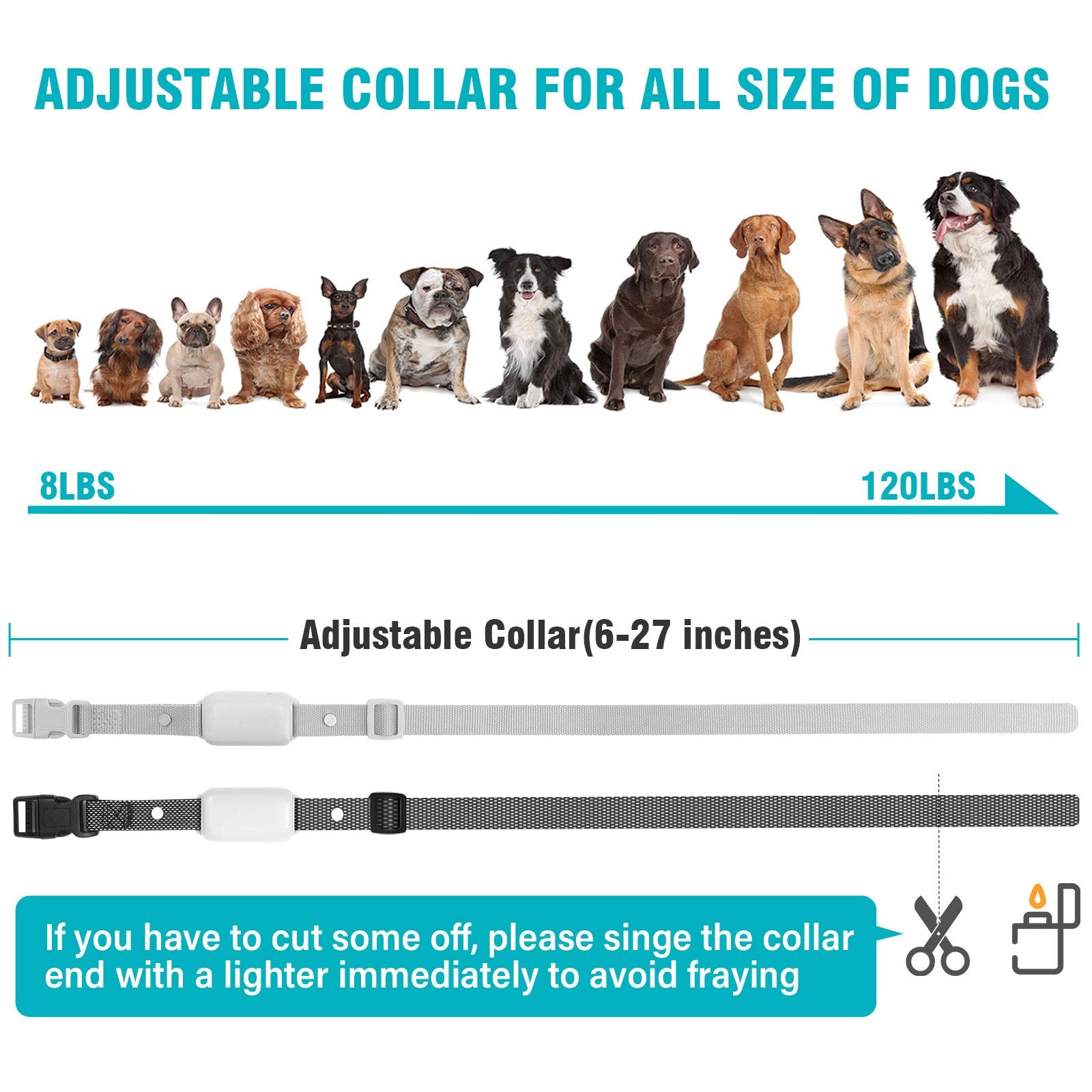 BOUSNIC adjustable collar fits 6–27 inches for most breeds.