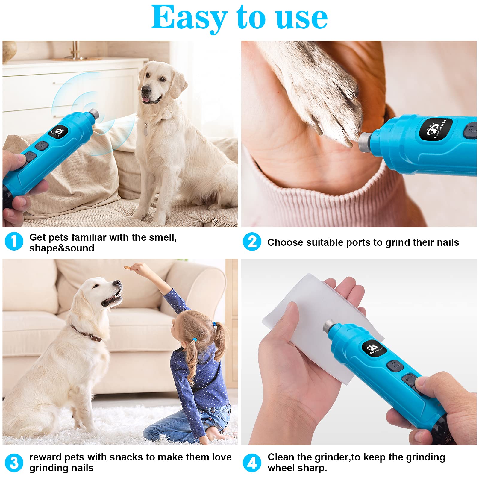 BOUSNIC ergonomic blue nail grinder for comfortable handling