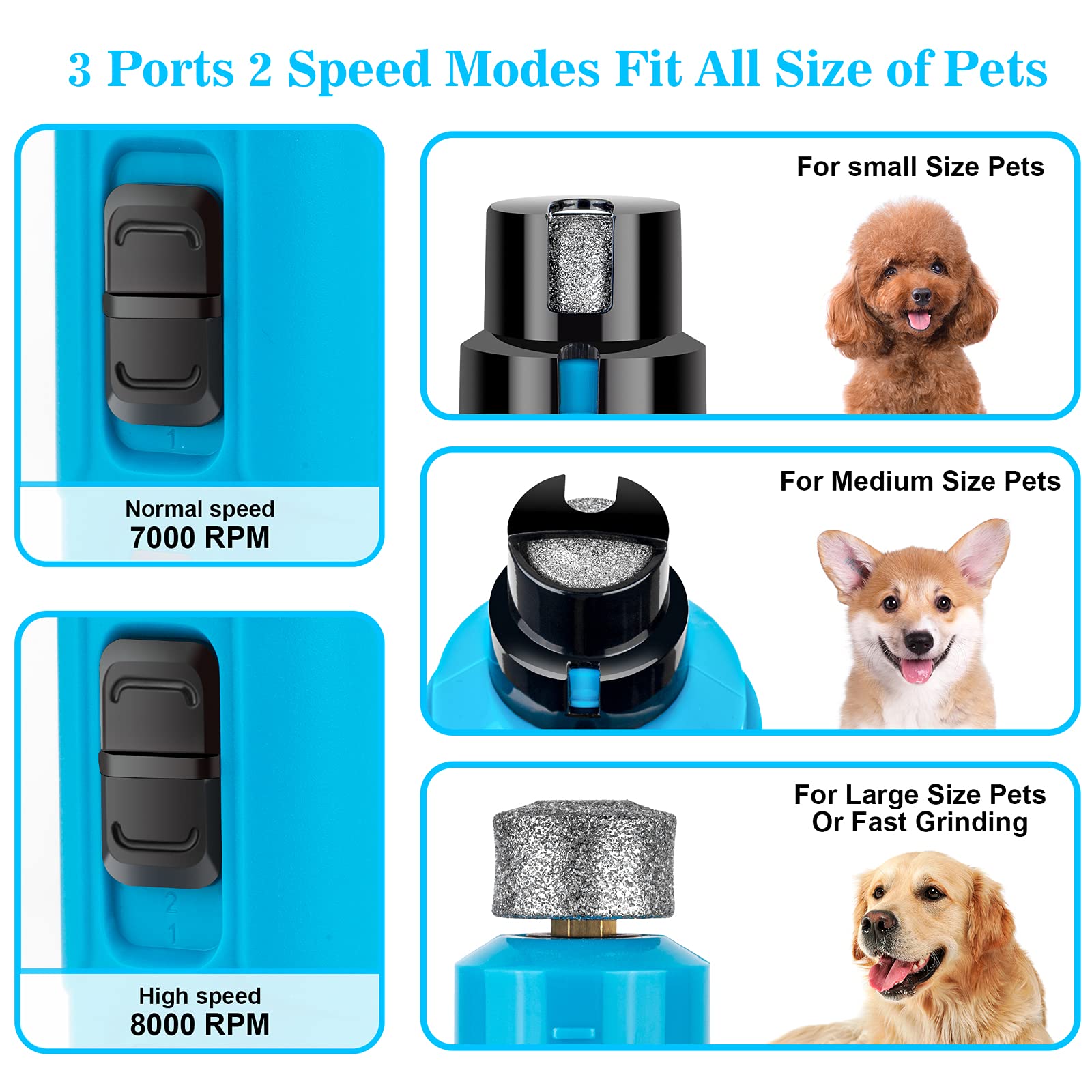 BOUSNIC blue nail grinder with USB charging and cordless use