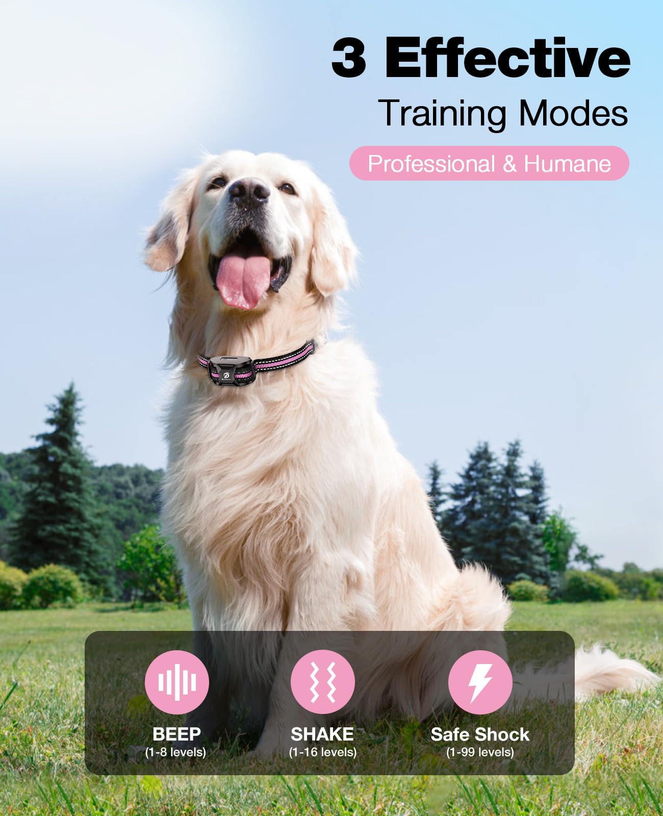 BOUSNIC dog collar receiver shown for weather-resistant training sessions.