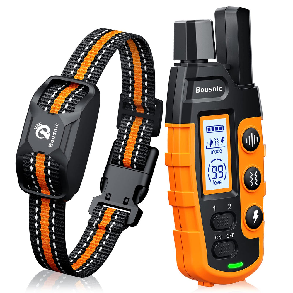 Bousnic dog shock collar with remote for training and behavior shaping.