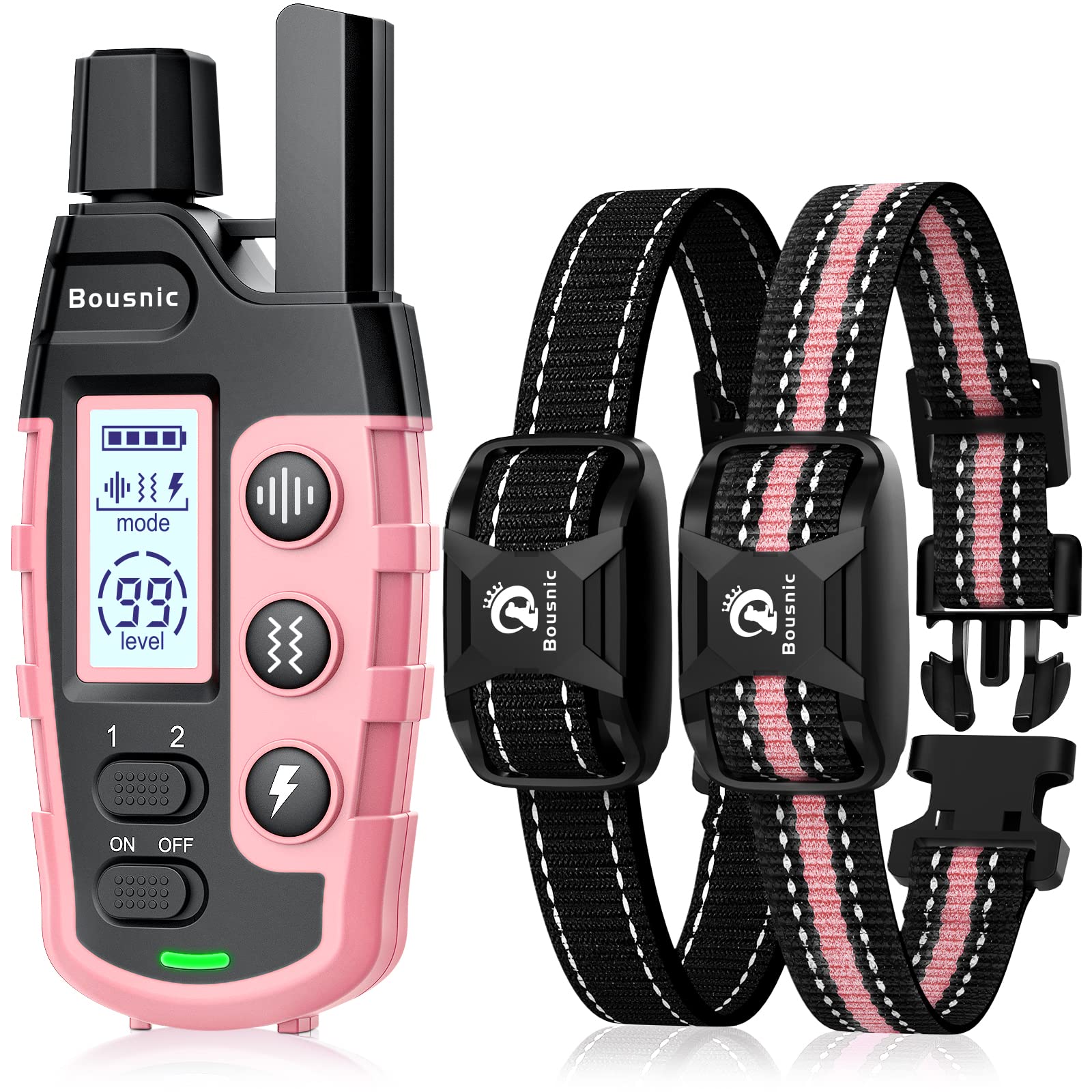 BOUSNIC remote control for two-dog training with 3300ft range.