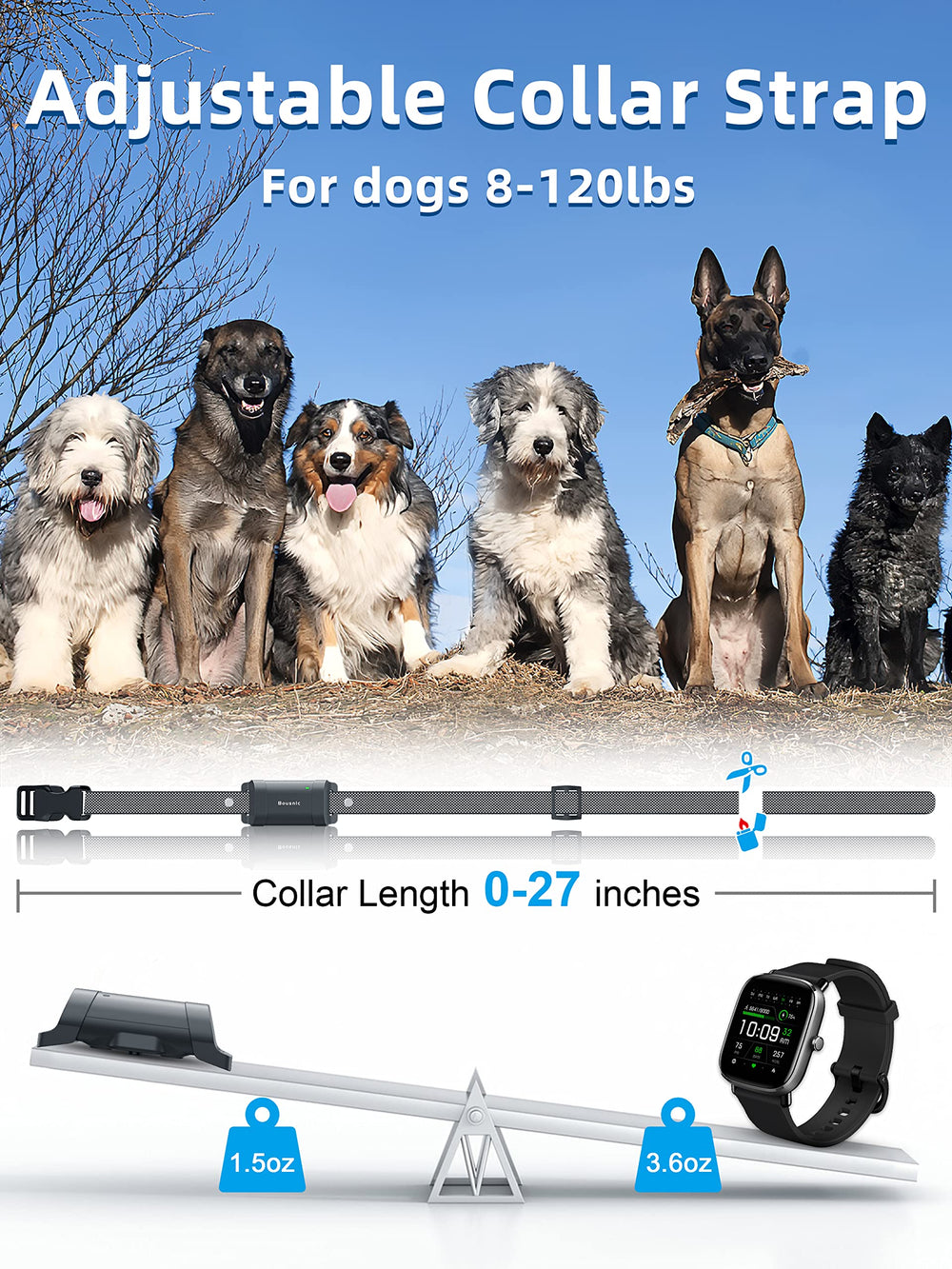 BOUSNIC adjustable neck fit for large, medium, and small dogs.