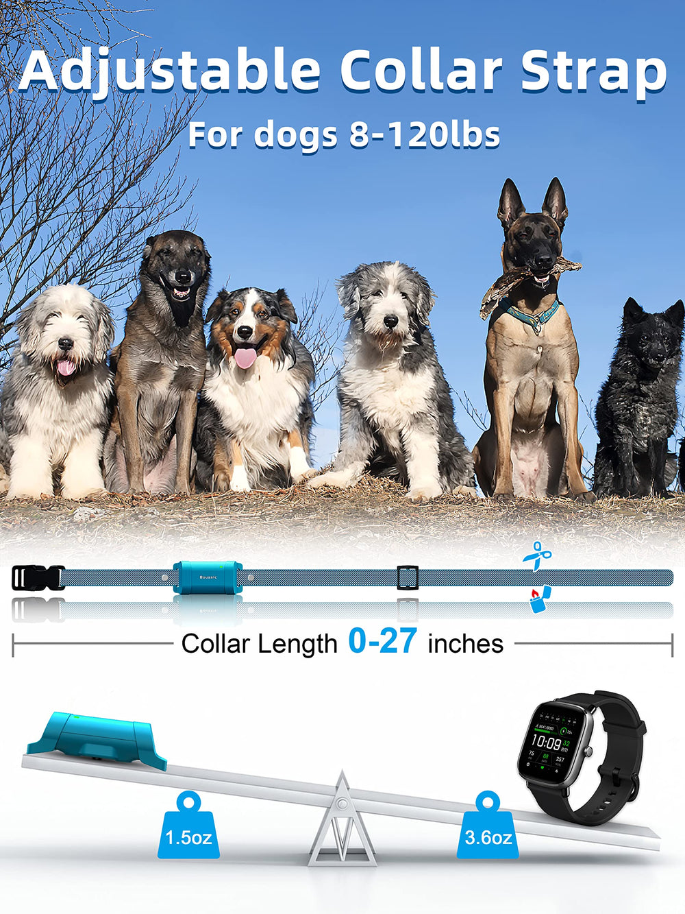 BOUSNIC adjustable neck fit suitable for small to large dogs