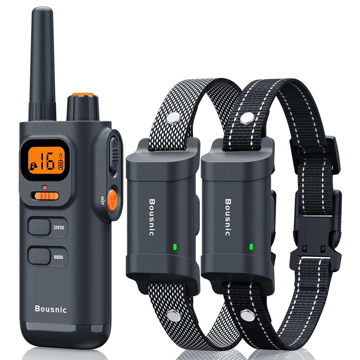 BOUSNIC dog training collar with long-range antenna for effective outdoor control.