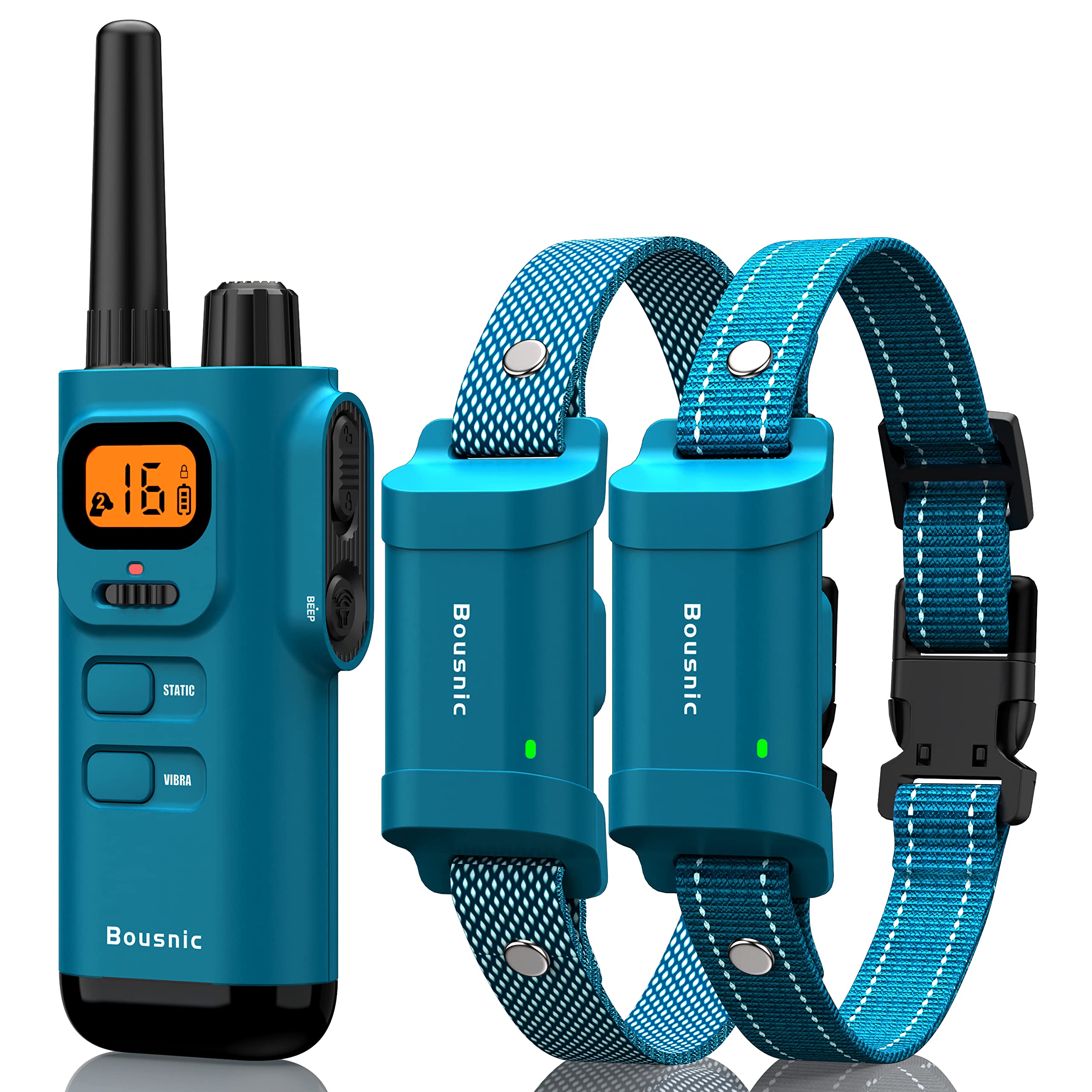 BOUSNIC dog training collar with remote antenna for extended outdoor range