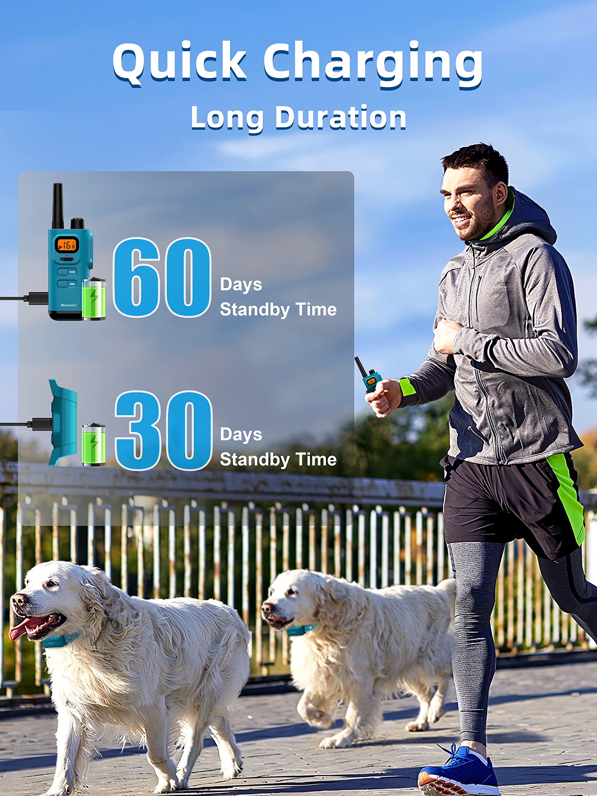 BOUSNIC USB charging cable powering collar and remote together
