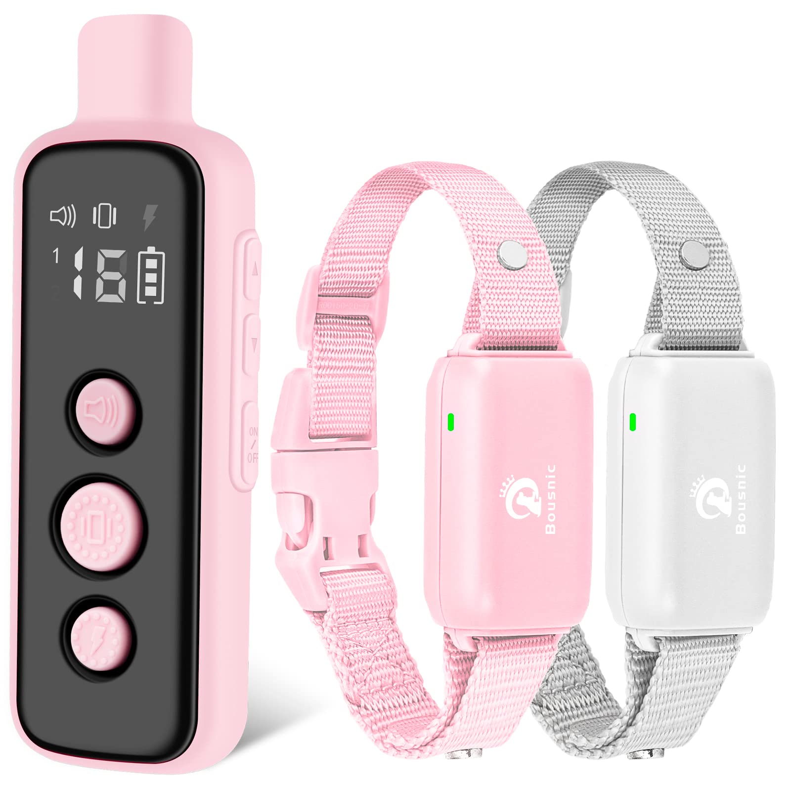 BOUSNIC dual-channel remote for two-dog training up to 1000 ft.