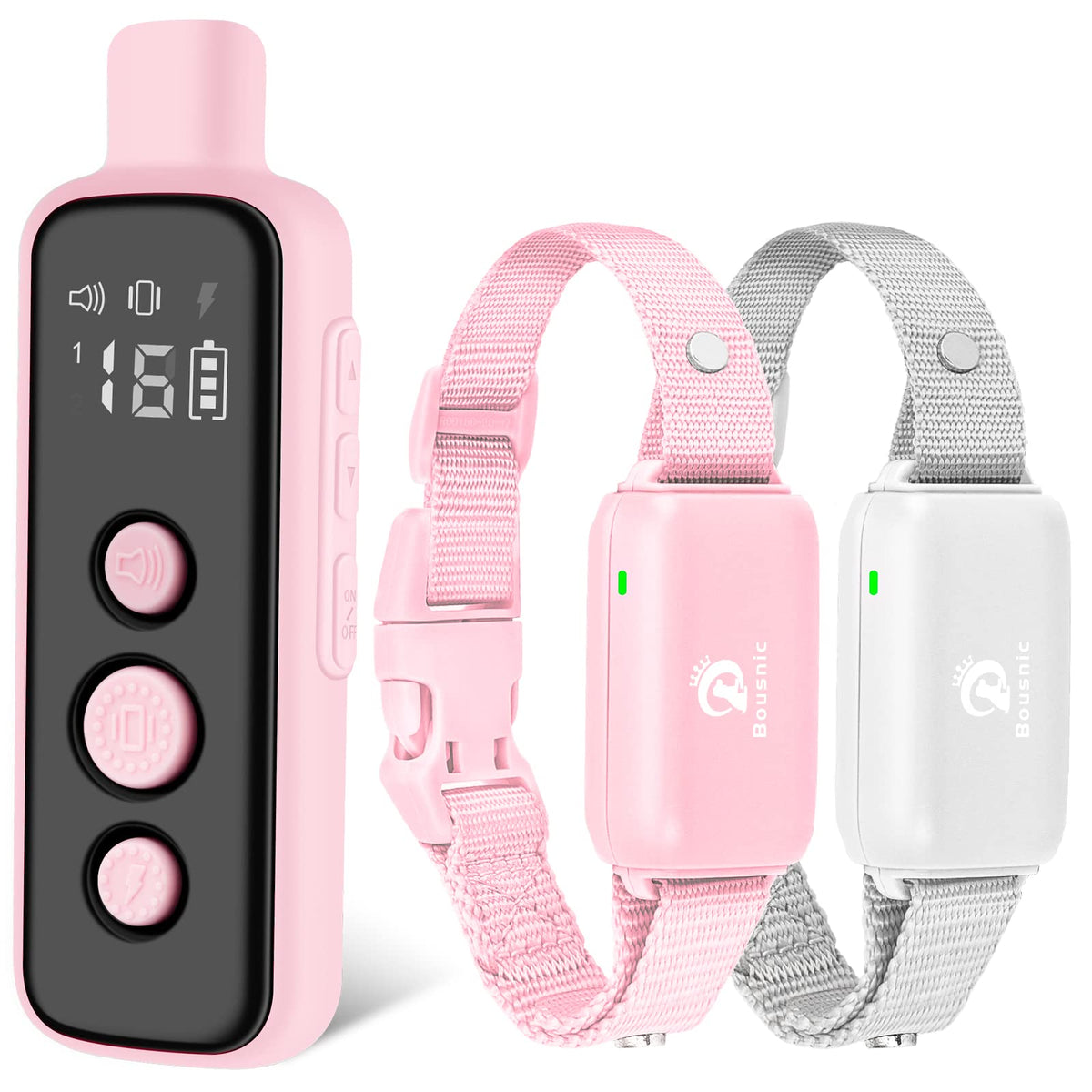 BOUSNIC dual-channel remote for two-dog training up to 1000 ft.