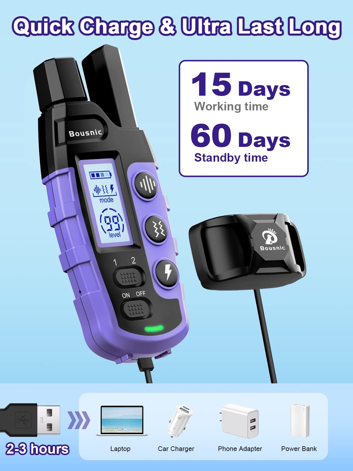 BOUSNIC ergonomic collar with easy-to-use buttons for training.