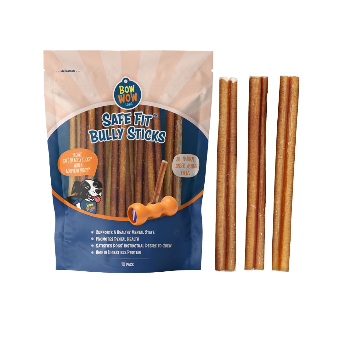 Bow Wow Labs 6-inch bully sticks packaging highlights natural ingredients.