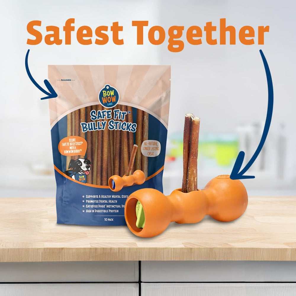Bow Wow Labs Buddy safety device keeps long chews secure during playtime.