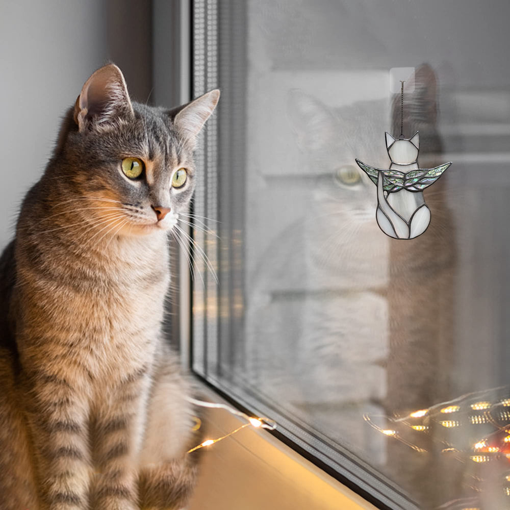 BOXCASA Gray Angel Cat Suncatcher offers a thoughtful memorial gift for cat lovers.