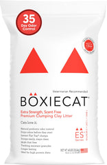 Boxie Extra Strength 40lb bag showing long-lasting odor control for busy multi-cat homes.
