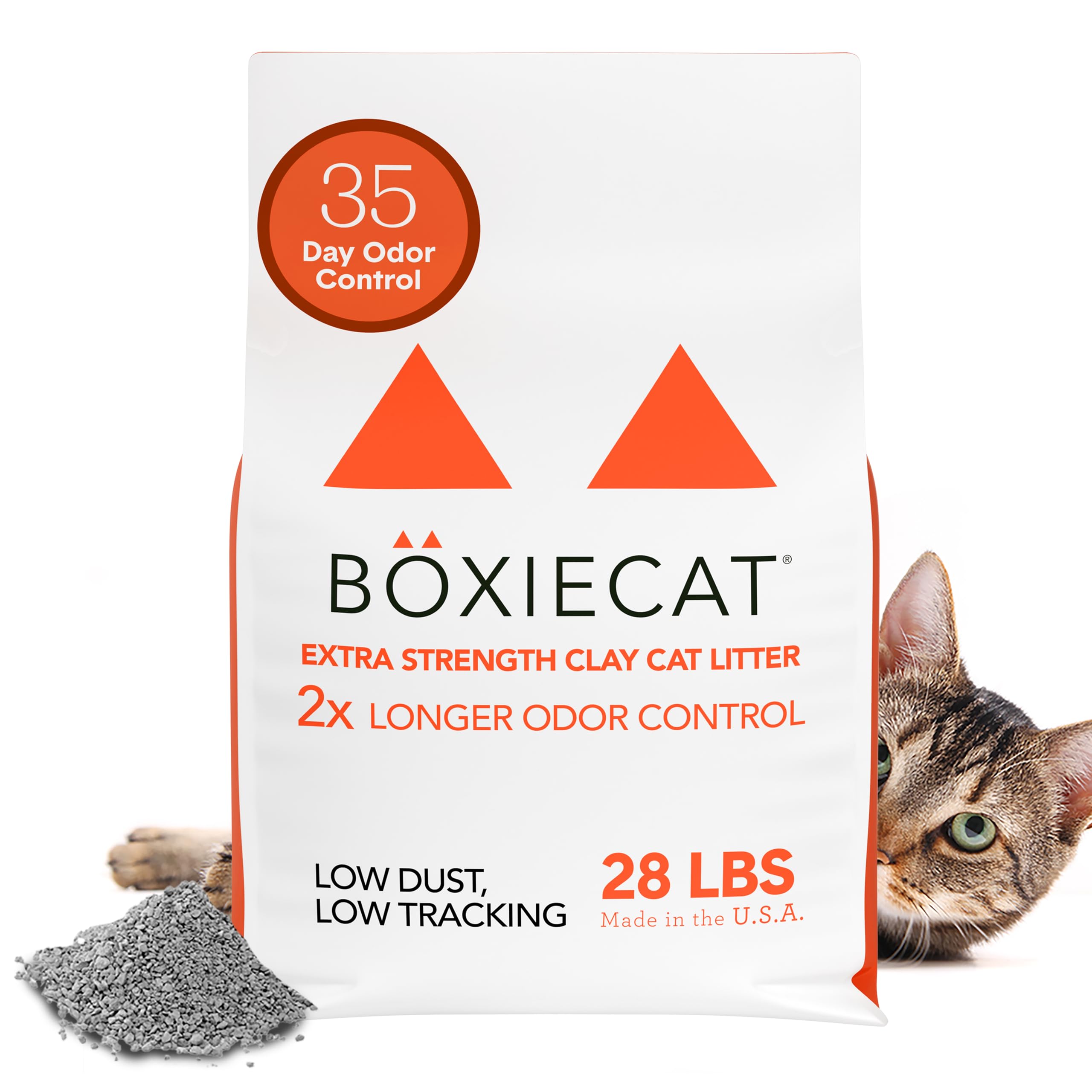 Boxiecat Extra Strength 35 Day Odor Control bag closeup demonstrates lasting odor control.