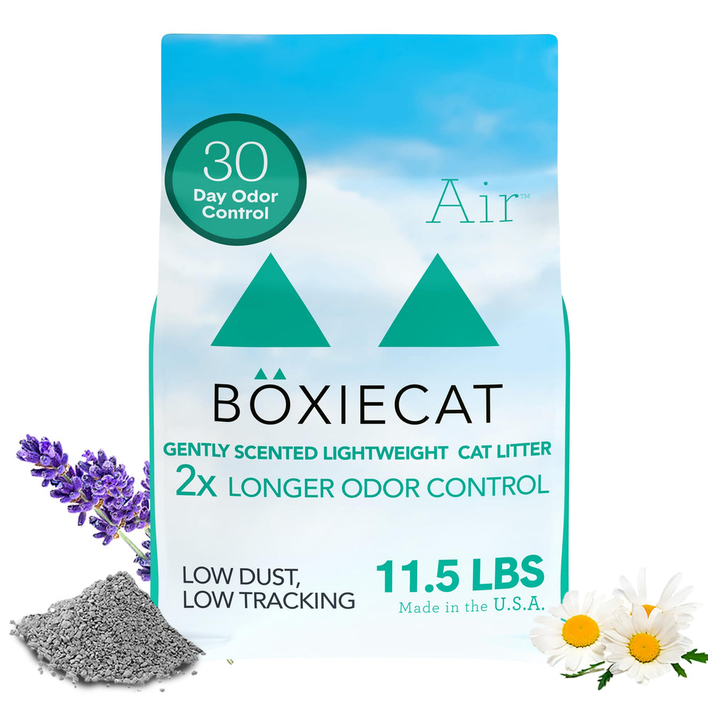 Boxiecat gently scented litter bag front with plant-based formula and 11.5 lb packaging
